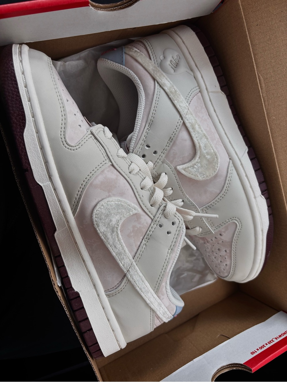 Nike Women’s Low-Top Sneakers in Cream & Dusty Pink with Velvet Swoosh - Picture 1 of 3